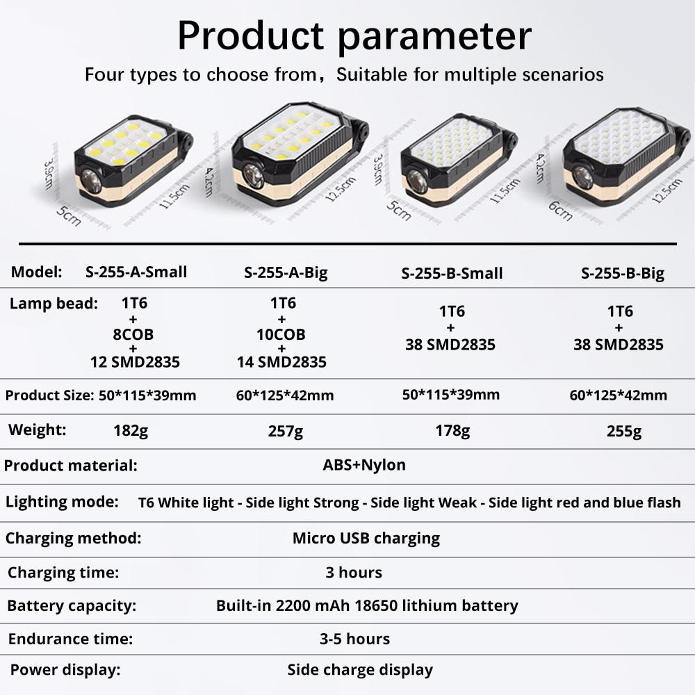 High Power LED Flashlight Rechargeable COB Work Light Adjustable Waterproof Camping Lantern Magnet With Power Display