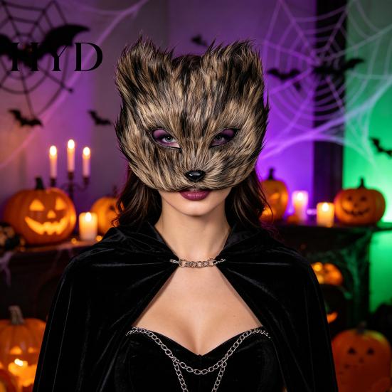 Lightweight Cosplay Animal Mask Long Fur White Fox Half Face Mask, Halloween Masquerade Comfortable Elegant Fairy for Ancient Style Photoshoot