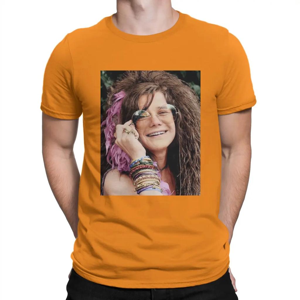 Men's American Rock Musicians Of The 1970s T Shirts Janis Joplin Pure Cotton Tops Funny Short Sleeve