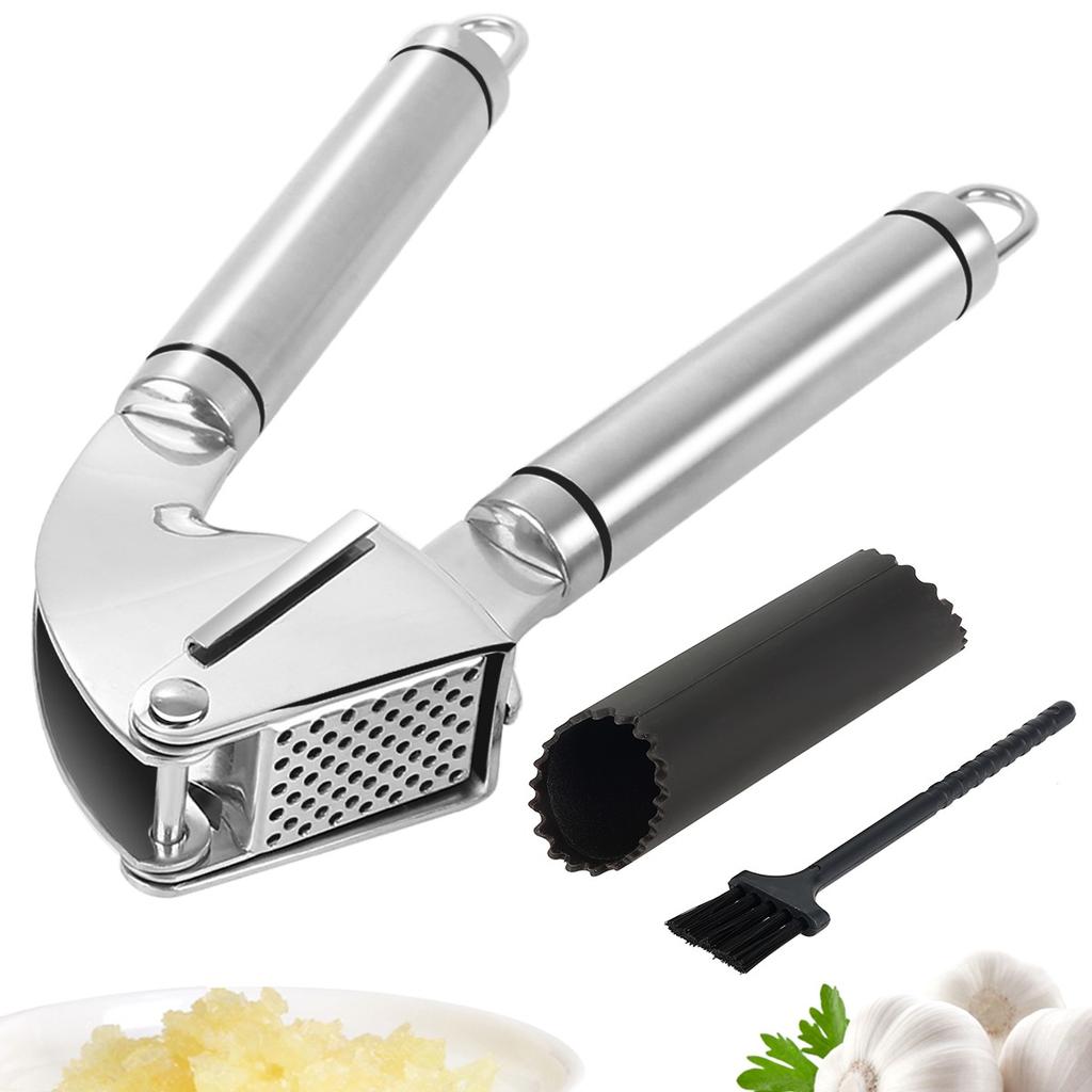 Highly  Garlic Press Stainless Steel Garlic Press For Chef Cooking With Garlic Peeler Set