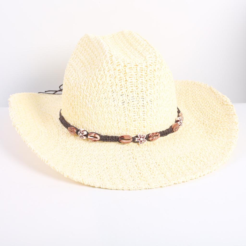 Popular hollow woven western denim straw hat men's and women's summer sunscreen sunshade wide-brimmed beach hat