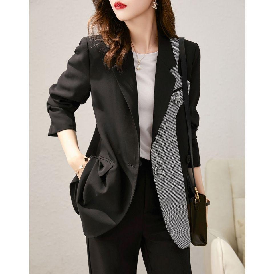 Autumn Contrast Leisure Blazers for Women Plaid Blazer Splicing Office Lady Notched Coats Plus Size 4xl