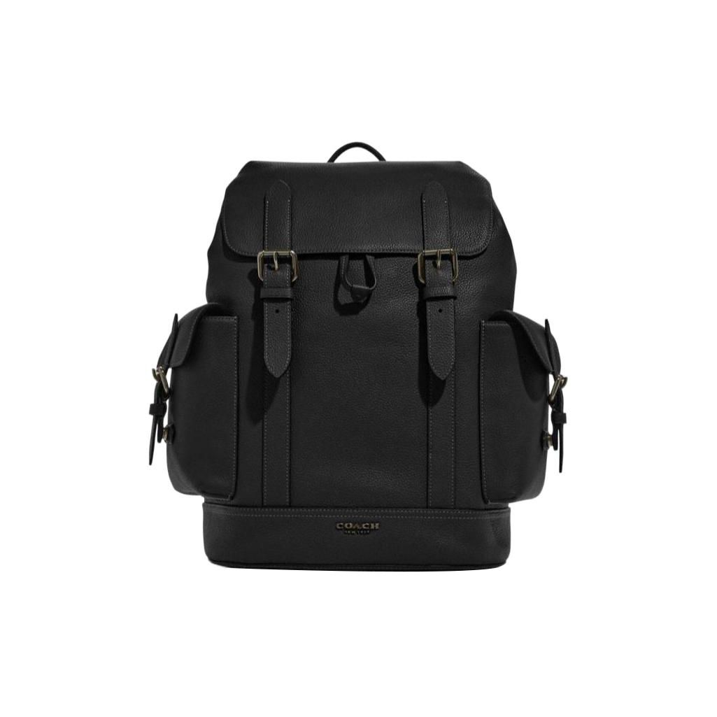 

Coach Hudson 30 Solid Color Flap Drawstring Closure Internal Zipper Pocket Natural Grain Leather Backpack Men backpack Black CB837-QBBK Basic Set (Bag+Dust Bag)