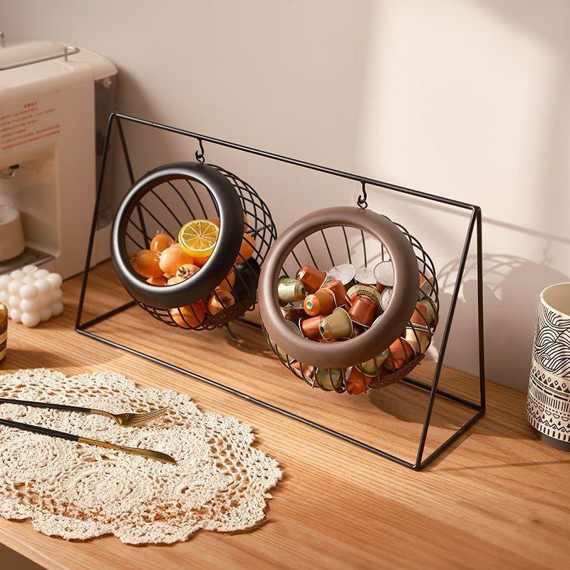 Wrought iron fruit basket can be hung shelf living room coffee table snack storage basket tabletop swing storage tray