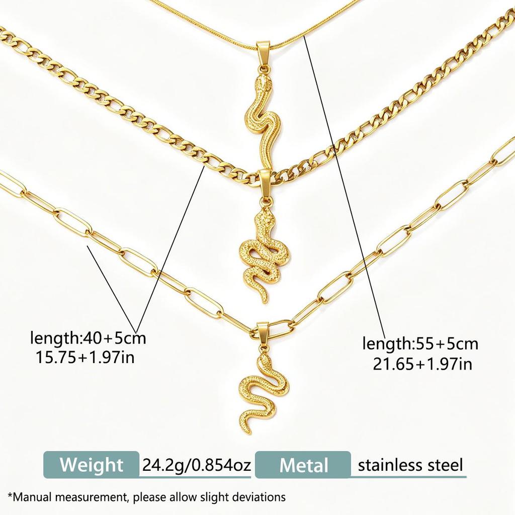 European & American Fashion Stainless Steel Snake Pendant Necklace Set