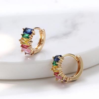 Rainbow Zircon 14k Gold Plated Hoop Earrings for Women 2023 Colorful Small Huggie Earrings Bulk Sets Trendy Piercing