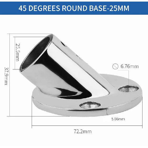25mm 30 45 60 90 Degrees Mount Pipe Stanchion Stainless Steel Boat Handrail Fittings Stanchion Round Base