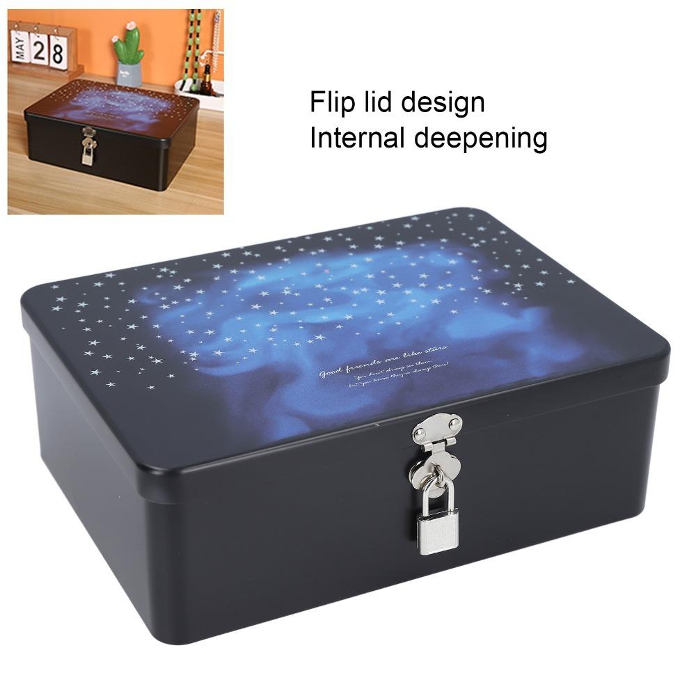 4pcs Padlock Metal Jewelry Case Starry Jewelry Box With Lock Rectangular Tin Box For Handicrafts