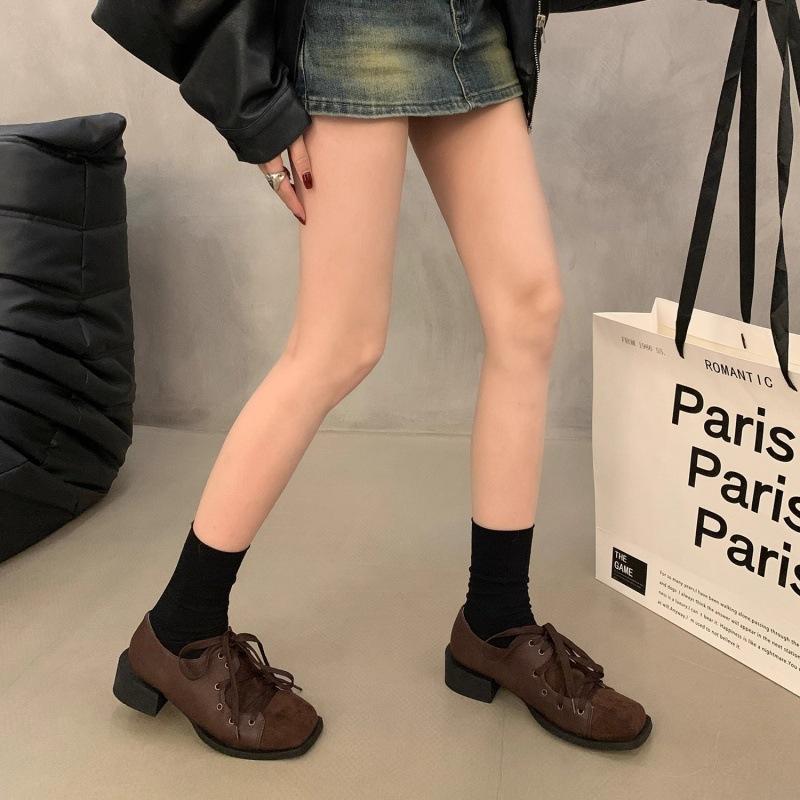 2025 autumn and winter new retro thick-soled square head lace-up loafers women's shoes fashion temperament versatile single shoes
