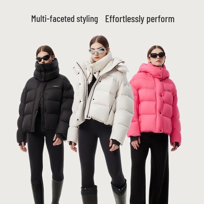 Tamboer Women's Short Puffer Down Jacket with Detachable Scarf