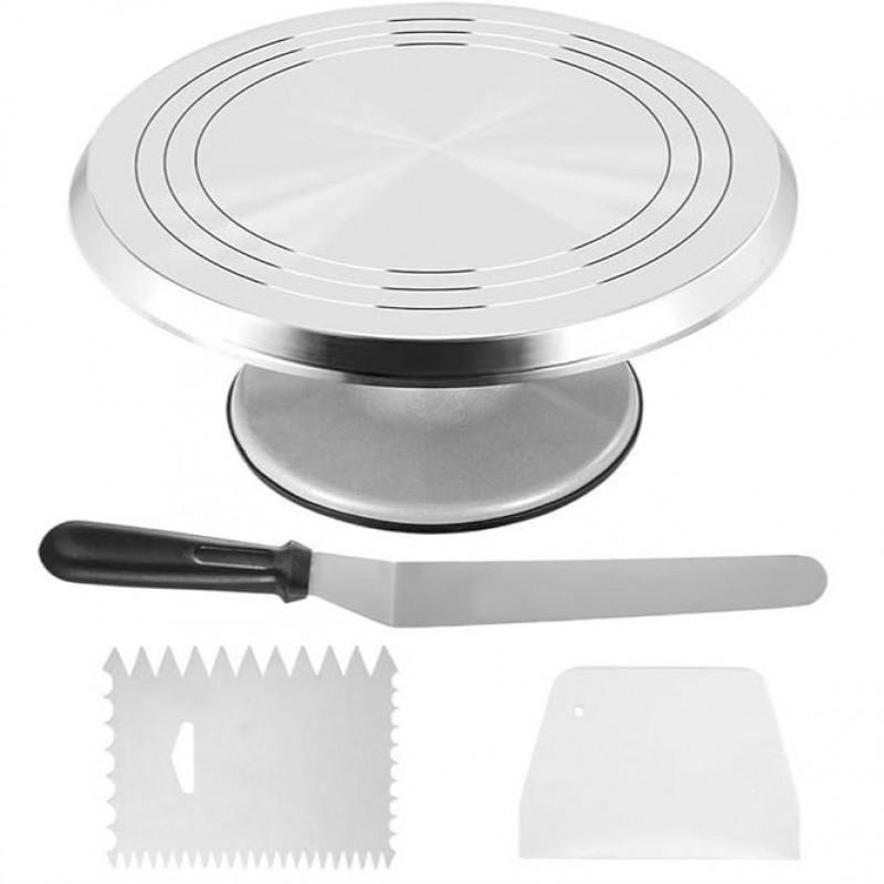 6-Piece Aluminum Cake Decorating Turntable Set With Icing Scraper Spatula Baking Pastry Frosting