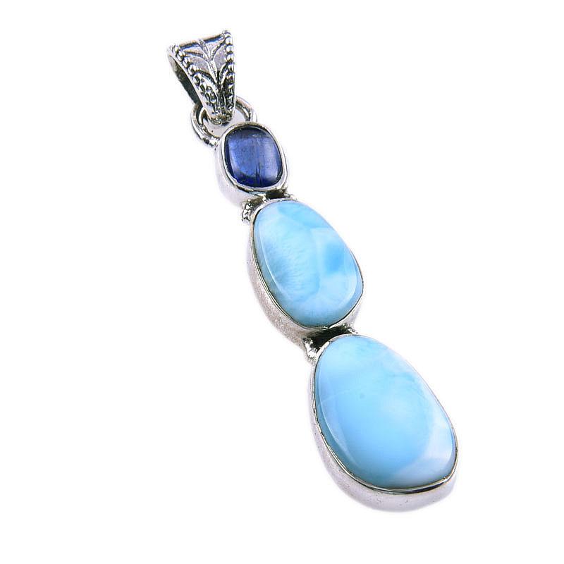 Natural Republic Larimar, Kyanite 925 Solid Sterling Silver Pendant 2'' U0G14