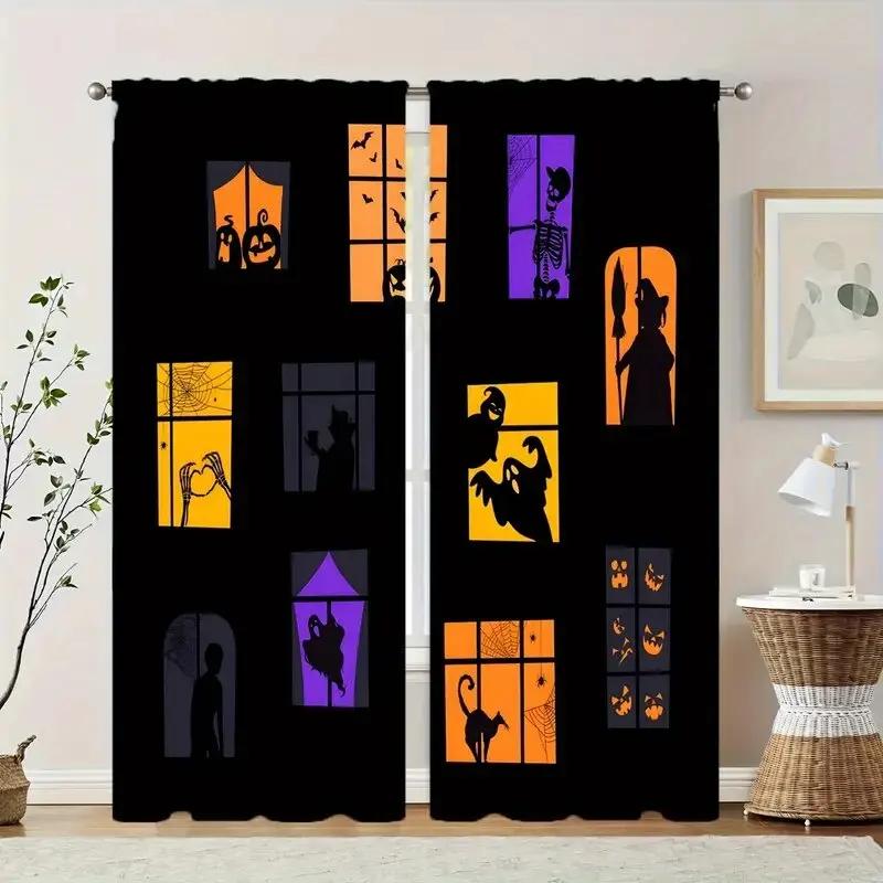 

2PCS- Halloween-themed pattern printed curtains window decorations home decorations room decorations 100*130 Rod Pocket 1pcs