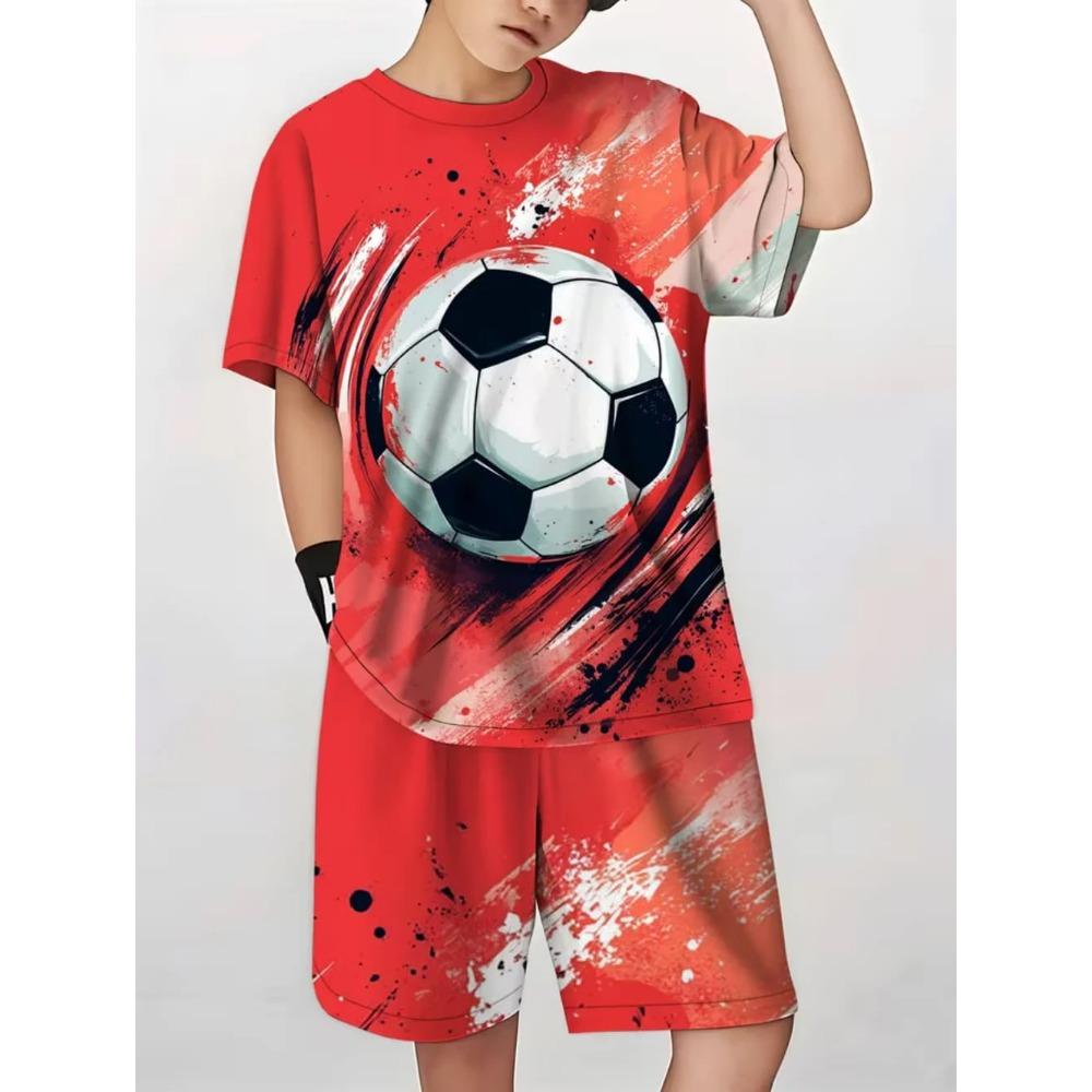Summer Children's Sports Set Football 3D Print Soccer Jersey Sets for Children Quick-Dry T-Shirt Shorts Children's Clothing