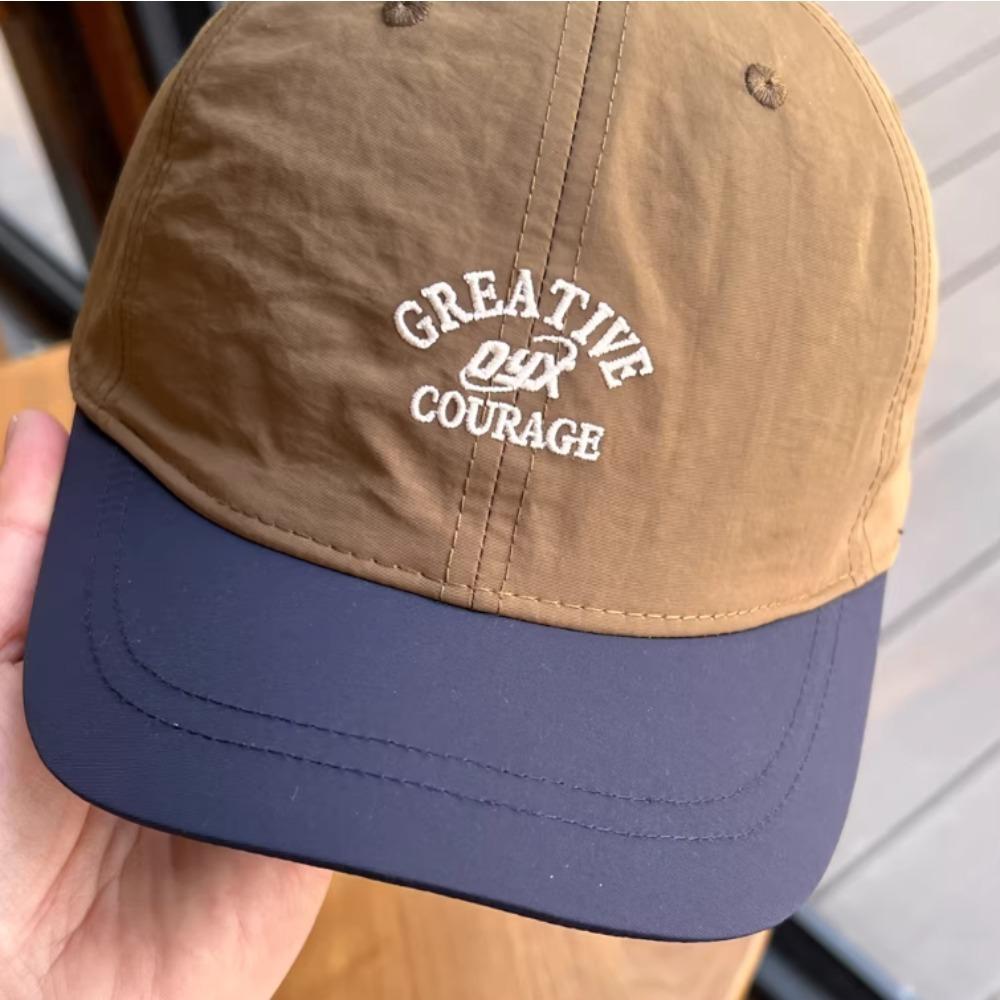 Short Brim Running Baseball Cap Unisex Quick-Dry Mesh Letter Decor Retro Fashion Color Block Outdoor Hat