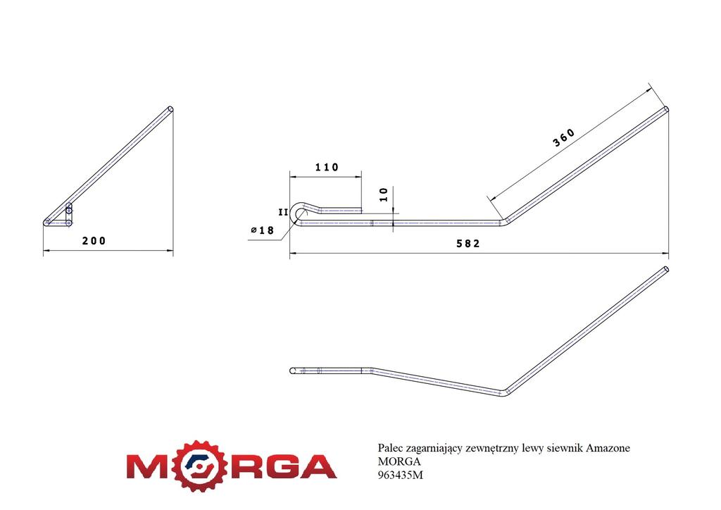 Seeder Tine, Outer Left, III, Outer, 959334, 952591, Amazone, Powder-coated, MORGA