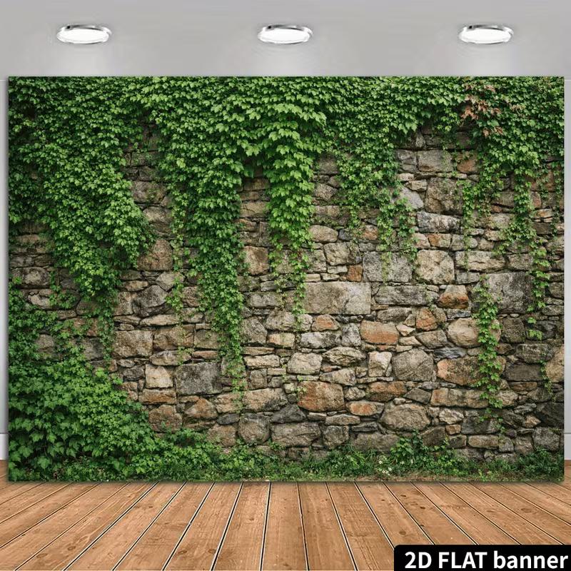 Natural Cobblestone Wall Trailing Ivy Greenery Photo Background