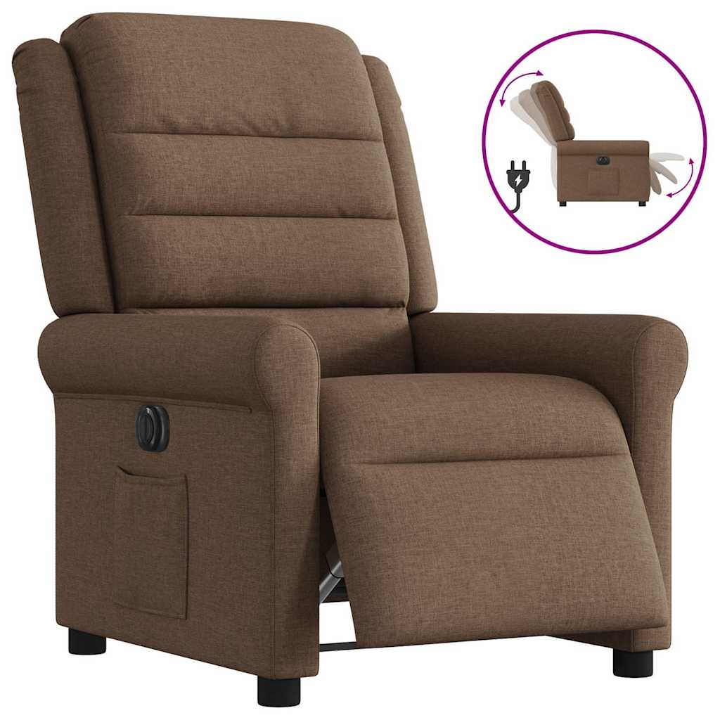 Electric Recliner Chair Brown Fabric