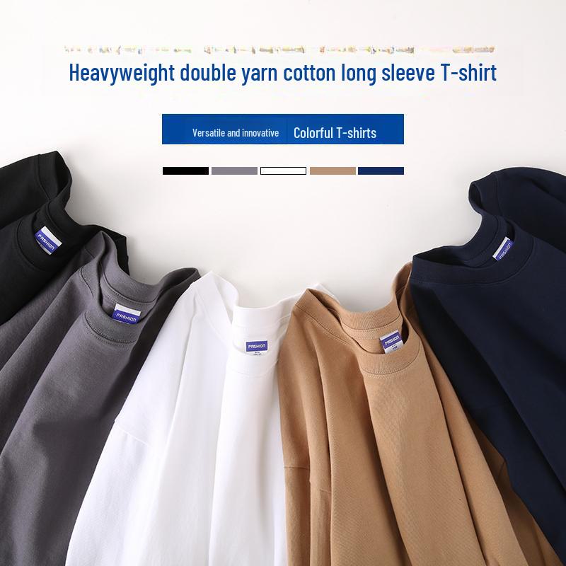 Heavy Double Yarn Long Sleeve Cotton T-shirt with Custom LOGO