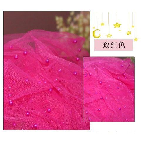 Nail Pearl Tulle Fabric Encryption Soft By The Meter for Yarn Dress Wedding Headwear Curtain DIY Sewing Cloth Smooth White Blue