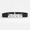 Women's Black Elastic Corset Waist Belt with Metal Chain Accessories