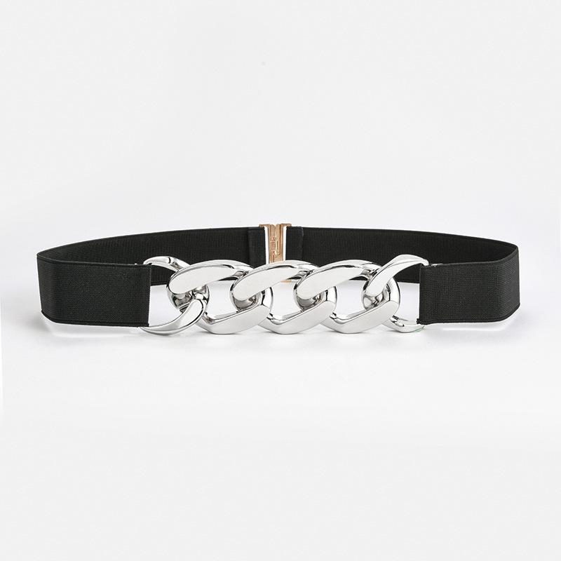 Women's Black Elastic Corset Waist Belt with Metal Chain Accessories