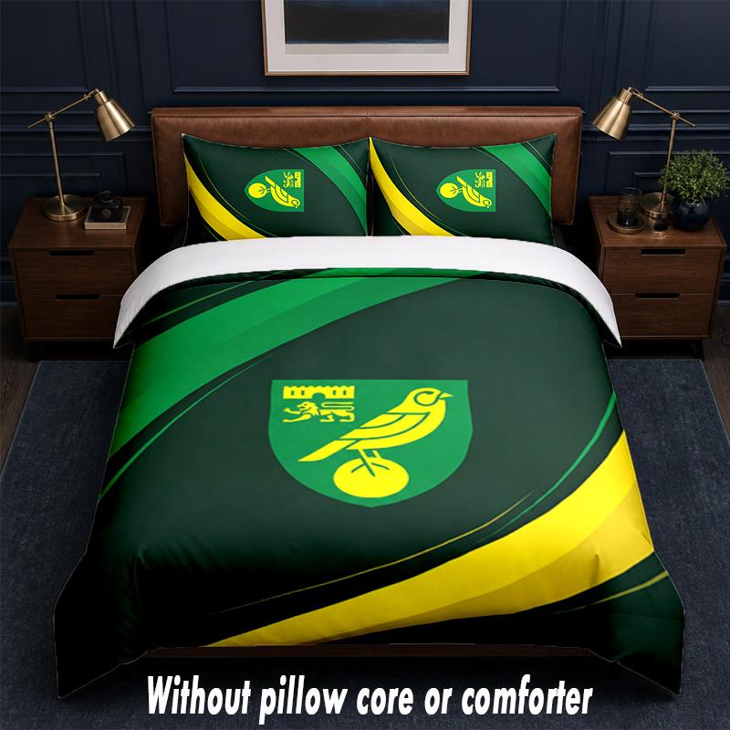 Norwich City Football Design Bed Bedding Set 1 Duvet Cover + 2 Pillowcases Soft Breathable Household Bed Linens