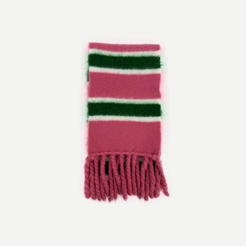 

Niche Style Handmade Tassel Knitted Striped Wool Blend Scarf for Women Autumn and Winter Warm Wool Small Scarf 152*17cm