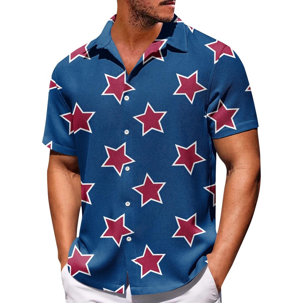 Men's Independence Day Print Button Short Sleeve Shirts Men's Casual Fashion Short Sleeve Shirts