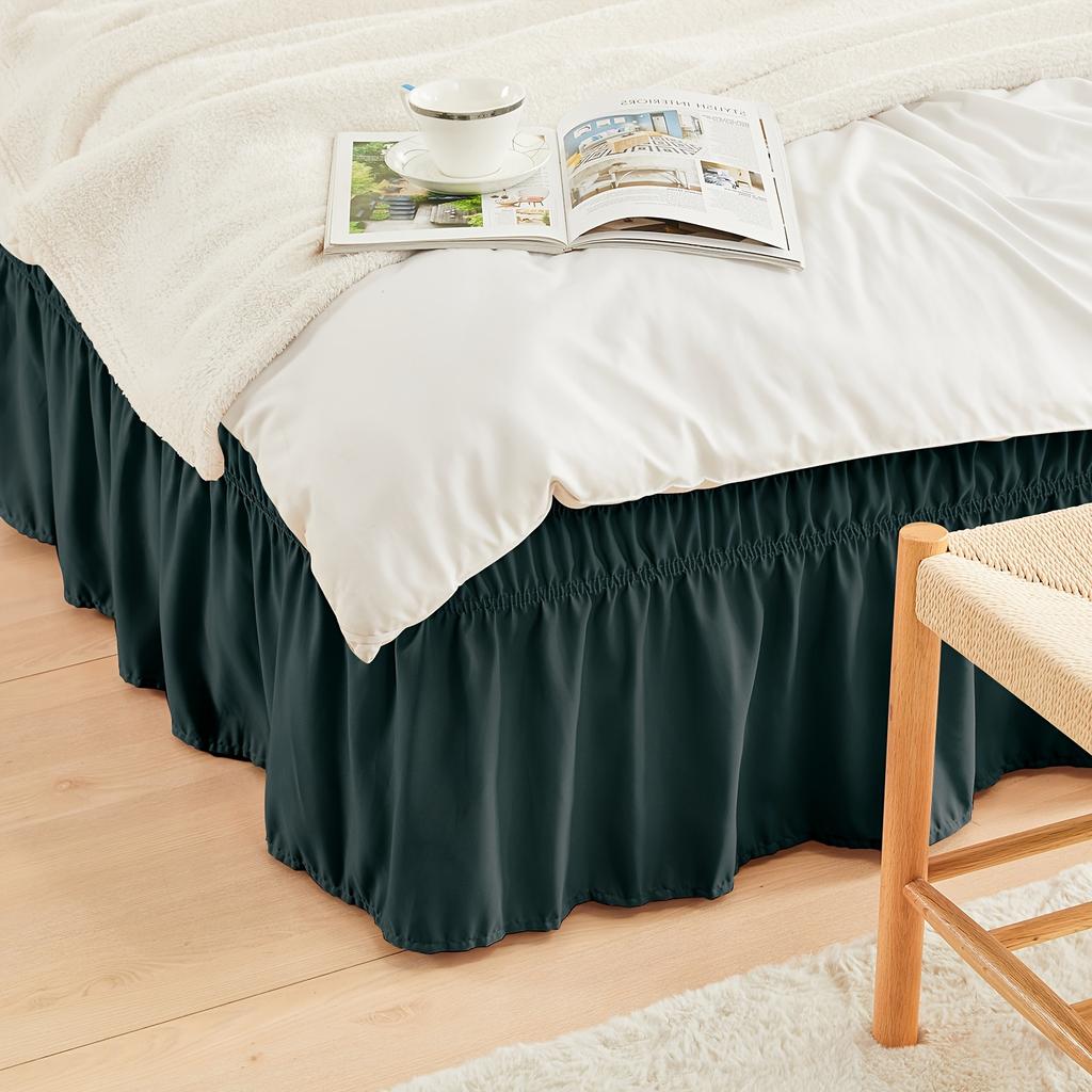Elastic Bed Ruffle - Adjustable 15" Tailored Drop, Microfiber Bed Skirt with Easy Wrap Around Design, Fade-Resistant & Machine Washable