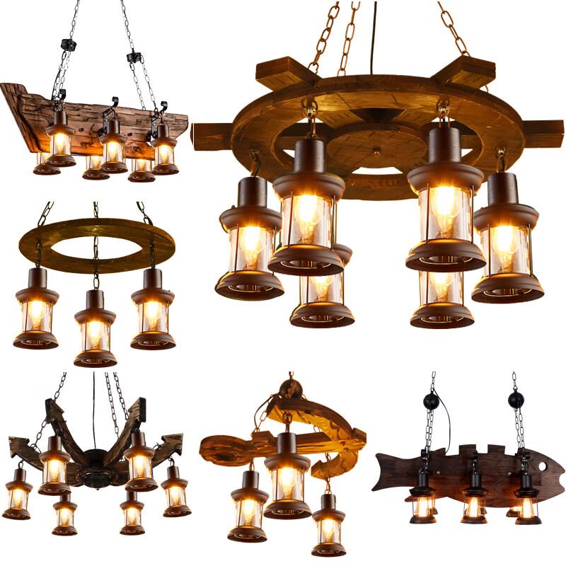 oeny American Retro Industrial Boat Wood Chandelier