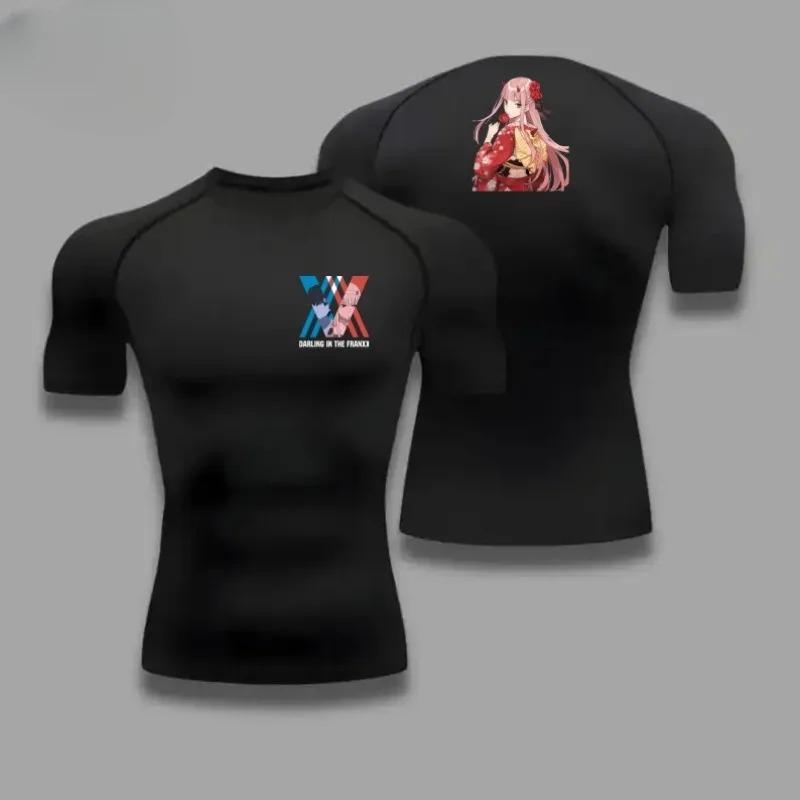 Summer Athletic for Men Compression T-Shirt Breathable Quick-Dry High Elasticity Short Sleeve Tee with Bold Zero Two Graphic Gym
