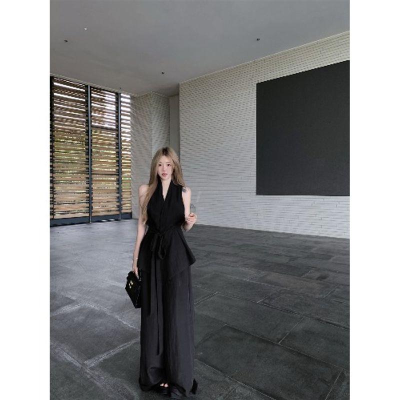 Kumikumi Pure Desire Style Set Purple Temperament Cross Strap Vest Women Summer Loose Casual Pants Two-piece Set