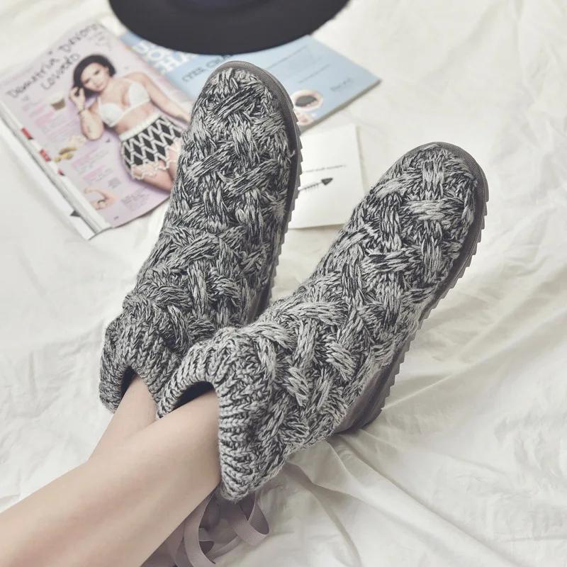 Knitted Woolen Snow Boots Women  Winter Creative Korean Plush Fashion Cotton Shoes Trend Anti Slip Warm Flat Casual Shoes