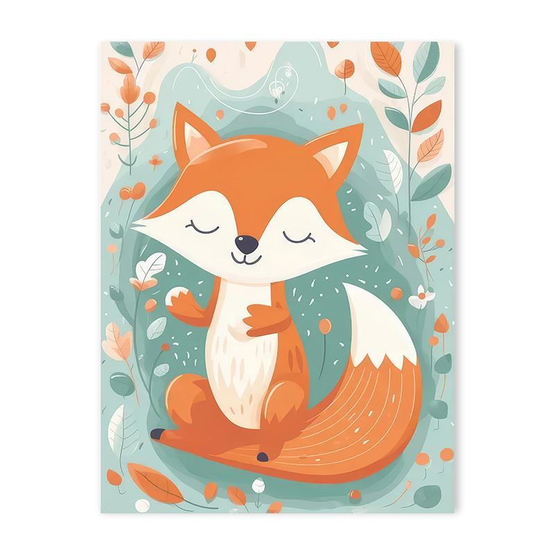 Cartoon Lion Giraffe Fox Nursery Wall Art Print Poster Baby Bedroom Cute Animal Canvas Painting Modern Room Aesthetic Decoration