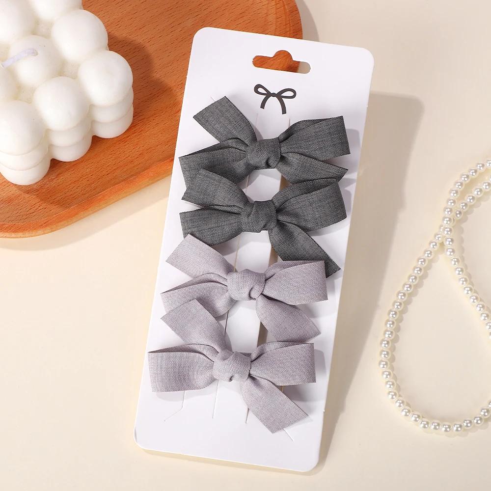 

4 шт./набор Однотонные заколки для волос для девочек, банты для волос, зажимы, безопасные нейлоновые заколки-автоматы для младенцев, малышей, детей, аксессуары для волос, подарок