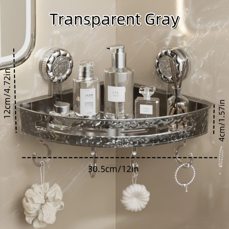 Waterproof Transparent PET Plastic Corner Shelf with Suction Cup Hooks, Matte Finish, Wall-Mounted Bathroom Organizer,with Strong Suction for Bathroom