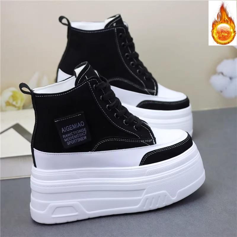 Mode 12CM Herbst Neue Damen Dermis Sport-Sneaker High Top Schuhe Weibliche Vulkanisierte Damen Freizeit-Laufschuhe Stiefeletten Damen