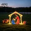 Festive Church Layout Ornament Lighted Nativity Garden Ornament Christmas Metal Yard Art with Glowing Bethlehem Star Statue LED Lights Light-Up