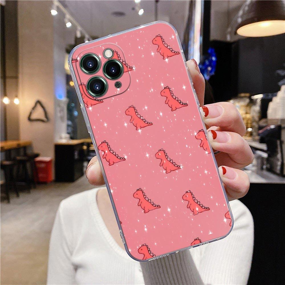 Transparent Phone Case For Apple iPhone 12 11 13 Pro Max Mini XS X XR 7 8 Plus SE 2020 Cases Cover Cute Cartoon Dinosaur Animal