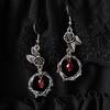 Retro Gothic Ancient Thorny Vine Leaf Rose Flower Red Crystal Dangle Earrings for Women Hallowmas Fashion Jewelry Accessories