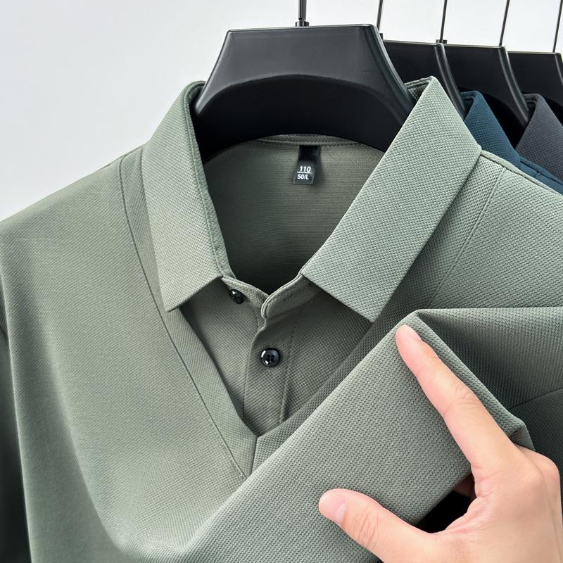 Jesienna Męska Koszulka Polo z Kołnierzykiem Fason Dwuczęściowy Koszulka z Długim Rękawem Luksusowa Moda Jednolity Kolor Biznesowa Odzież Męska Top