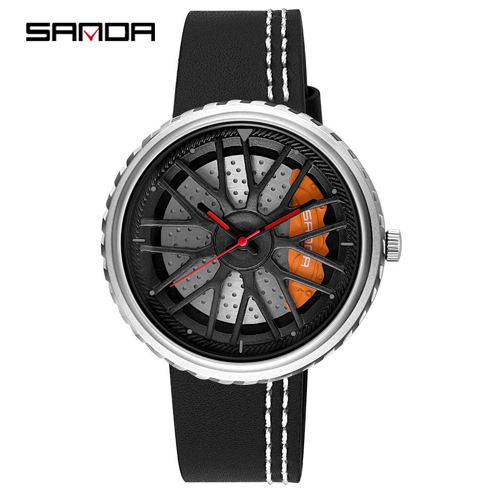 Sanda Men's 1061 Waterproof Leather Strap Watch with Trendy Hollow Dial
