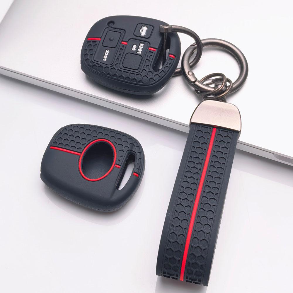 Silicone Key Fob Cover with Matching Wrist Strap Fit for Toyota Camry Corolla RAV4 Highlander Matrix Sequoia Sienna, Fits Toyota Camry Corolla RAV4