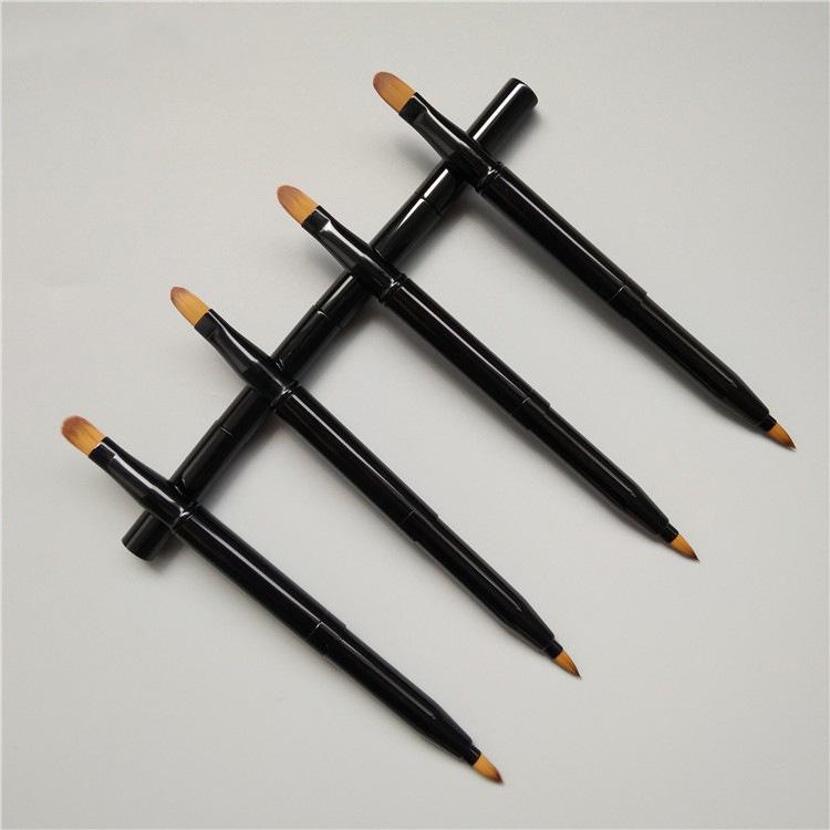 Dual-Head Retractable Lip Brush with Cap - Compact Square Aluminum Design for Lipstick Application