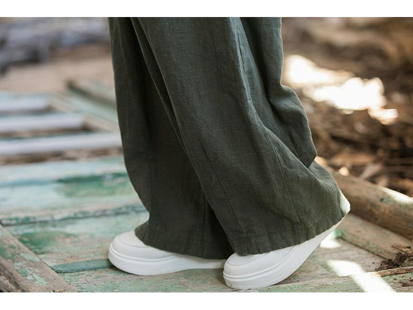 Ramie Cotton Women's Loose Casual Sand Wash Pants - Spring 25 Linen Straight Leg Long Pants 