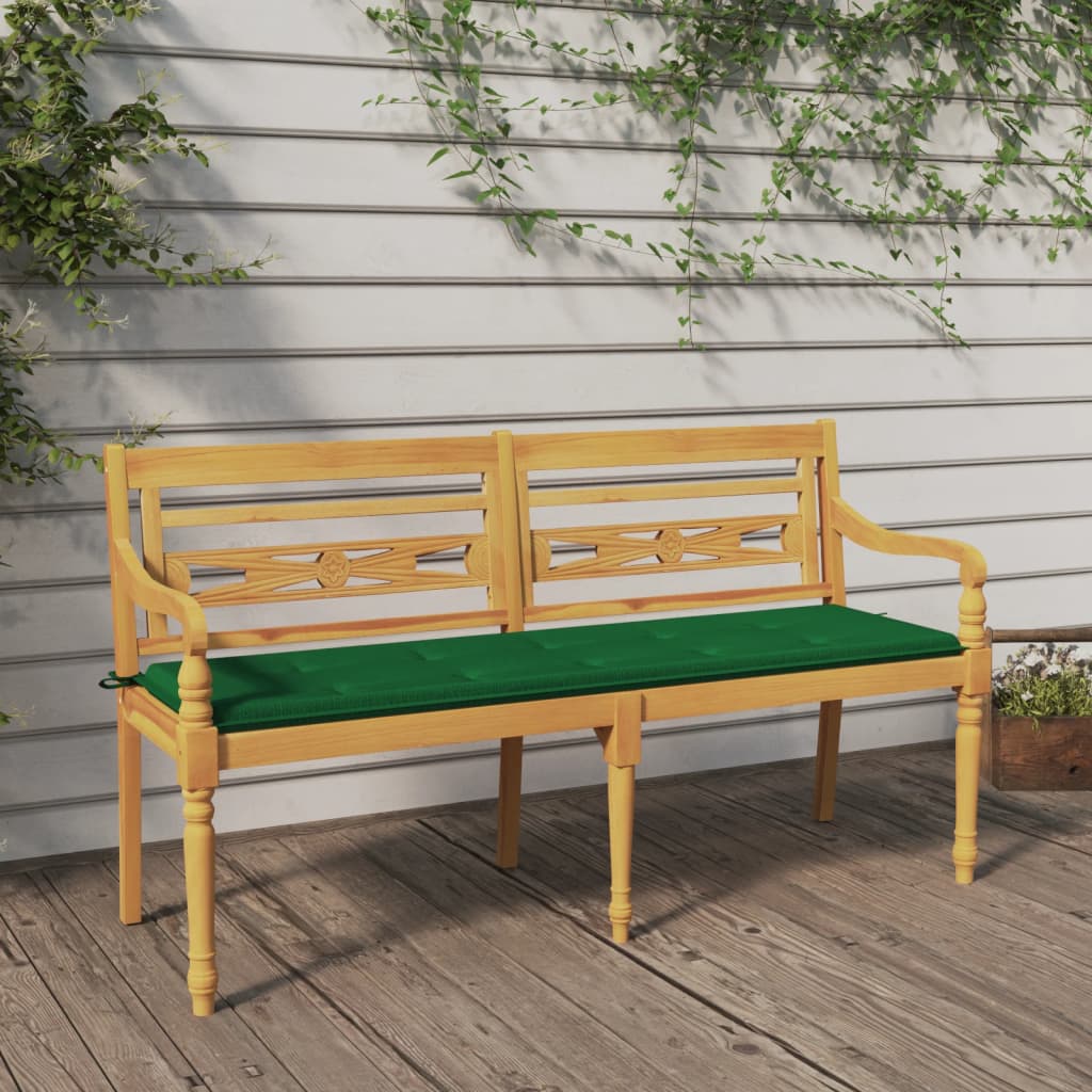 Batavia Bench with Green Cushion 150 cm Solid Teak Wood