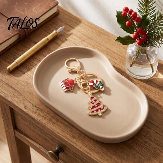 Christmas Ornament Santa Tree Snowman Keychain, Golden Plated Zinc Alloy Holiday Theme Keychain Handbags Decorative Accessory with Lobster Clasp Charm