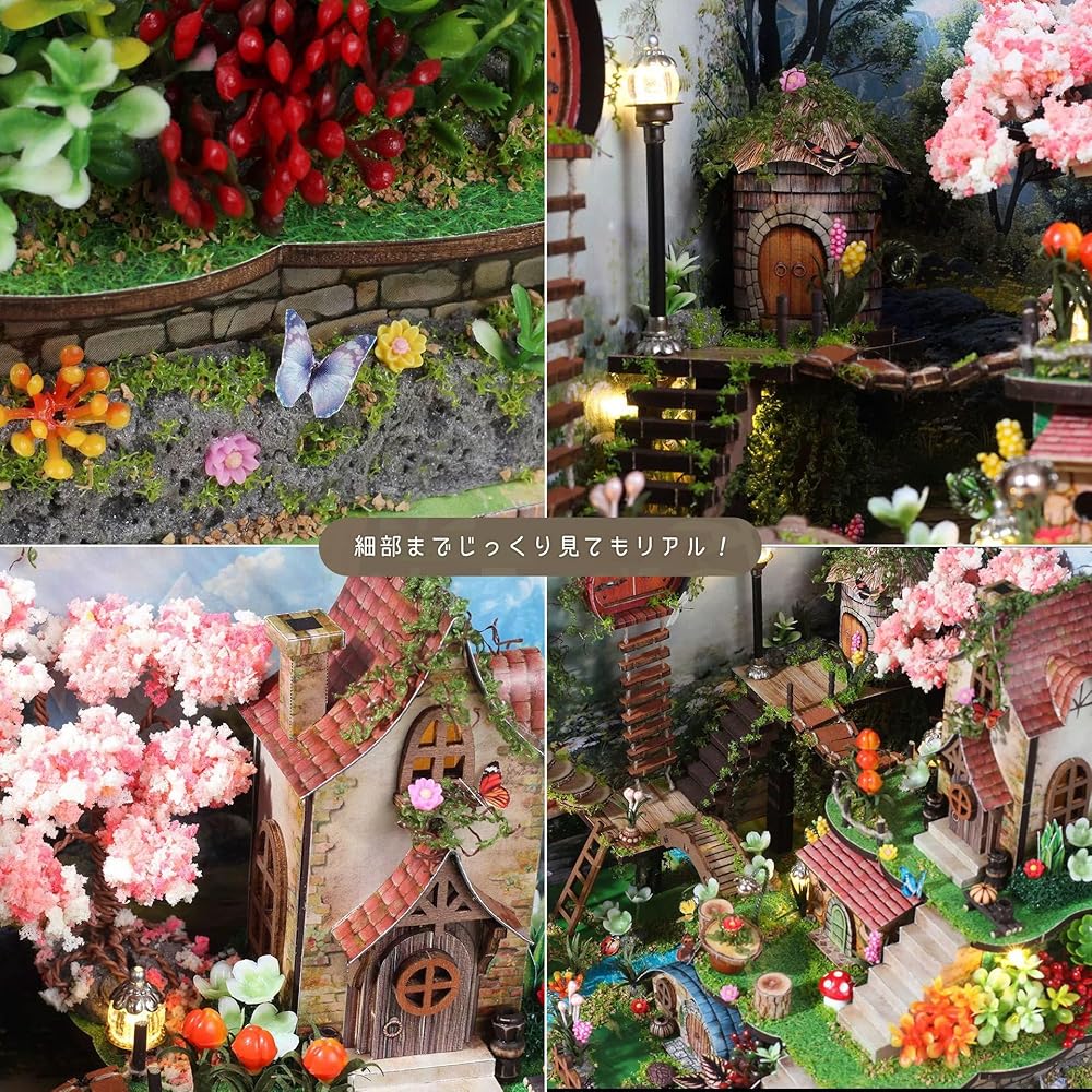 Moin Moin Dollhouse Miniature DIY Kit Sakura Forest House 1/24 Scale with LED Light and Music Box Home Decor Model