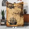 Retro Nautical Map Pattern Flannel Printed Blanket Suitable for All Seasons Suitable for Living Room Office Sofa and Travel
